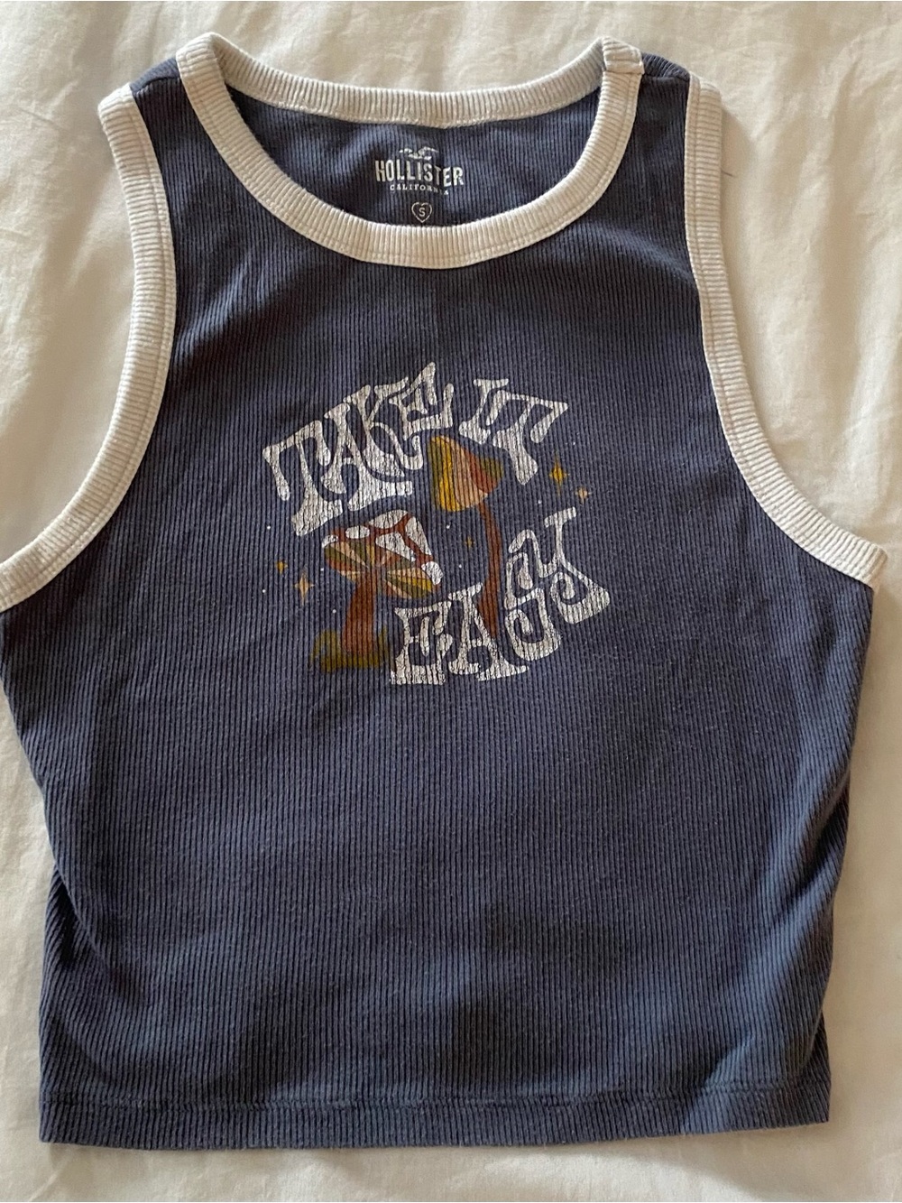 Hollister Tank Top Women S Blue Ribbed Knit Summer Graphic T Crop “Take It Easy”